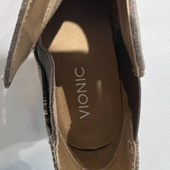 Vionic Anne Ankle Booties Suede Faux Snakeskin Womens 10 Zip Up Tan Block Heel - Picture 7 of 12